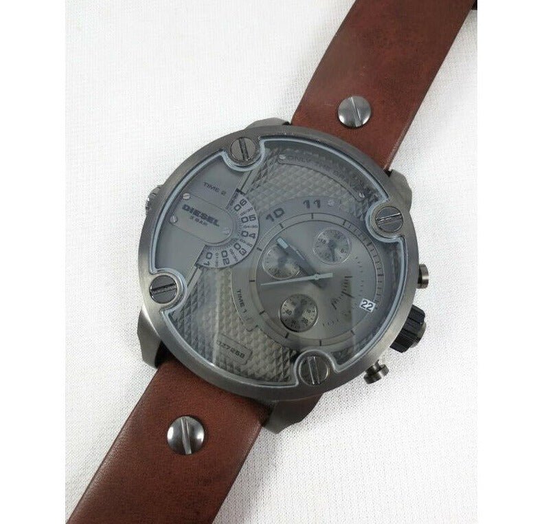 Diesel Little Daddy SBA Small Sized Grey Dial Brown Leather Strap Watch For Men - DZ7258 Buy Now By Diesel