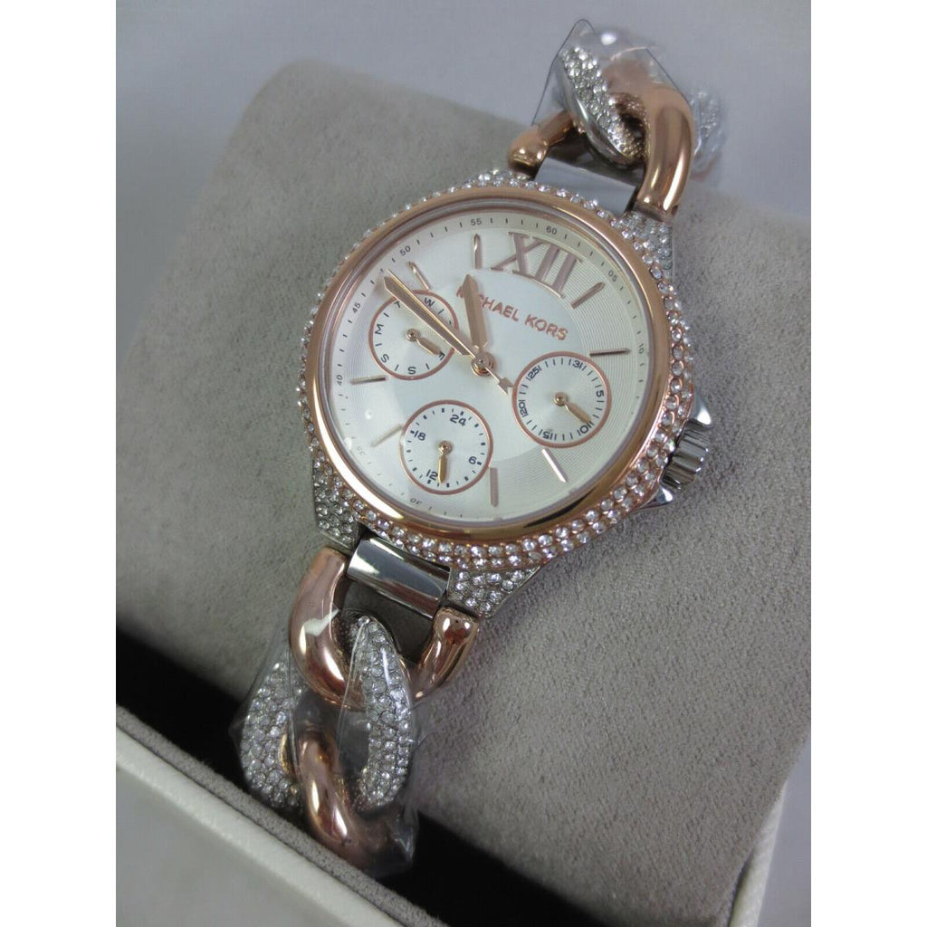 Michael Kors Camille Pavé Chronograph Silver Dial Two Tone Steel Strap Watch for Women - MK6843 Buy Now By Michael Kors