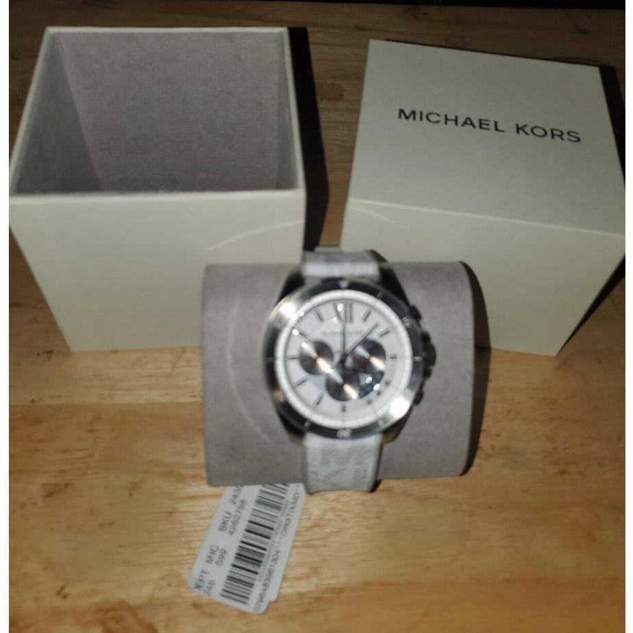 Michael Kors Brecken Chronograph Silver Dial White Leather Strap Watch For Men - MK8949 Buy Now By Michael Kors