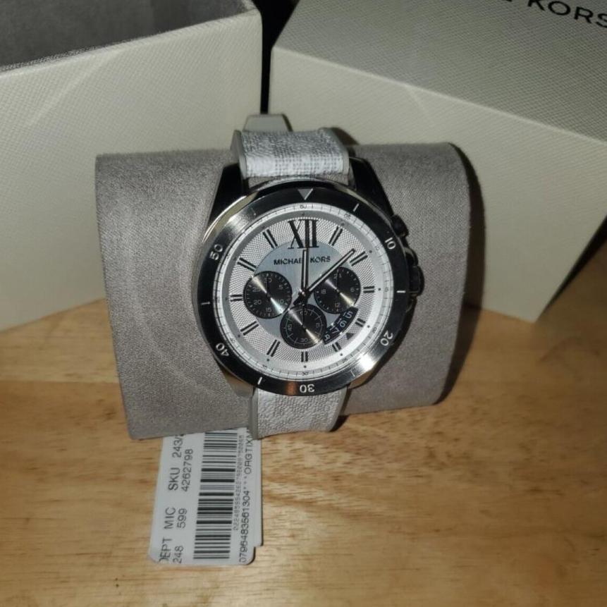 Michael Kors Brecken Chronograph Silver Dial White Leather Strap Watch For Men - MK8949 Buy Now By Michael Kors