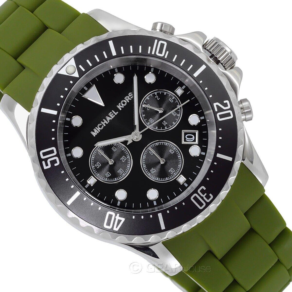 Michael Kors Everest Chronograph Black Dial Green Silicone Strap Watch For Men - MK8981 Buy Now By Michael Kors
