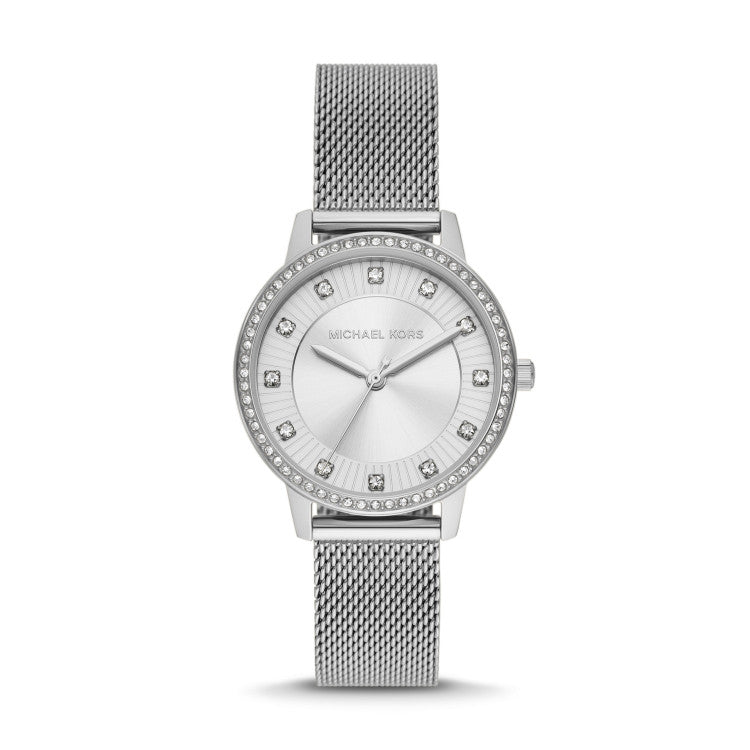 Michael Kors Quartz Crystals White Dial Silver Mesh Strap Watch for Women - MKO1013 Buy Now By Michael Kors
