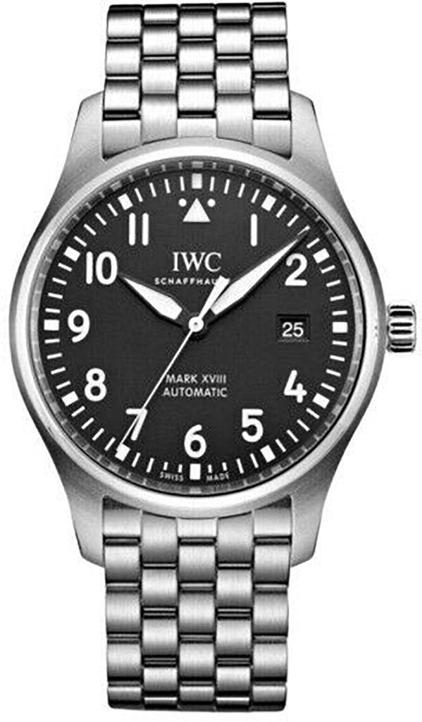 IWC Pilot’s Watch Mark XVIII Black Dial Silver Steel Strap Watch for Men - IW327015 Buy Now By IWC