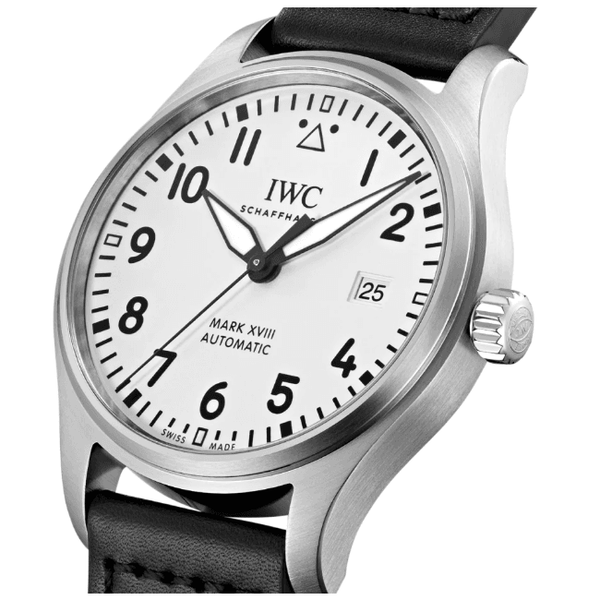 IWC Pilot's Watch Mark XVIII White Dial Black Leather Strap Watch for Men - IW327002 Buy Now By IWC