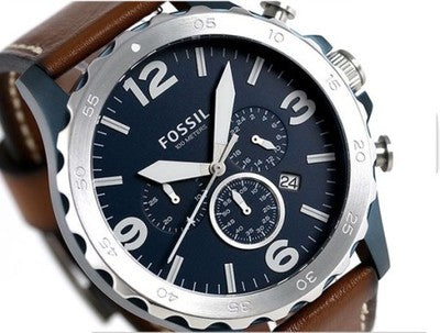 Fossil Nate Chronograph Navy Blue Dial Brown Leather Strap Watch for Men - JR1504 Buy Now By Fossil