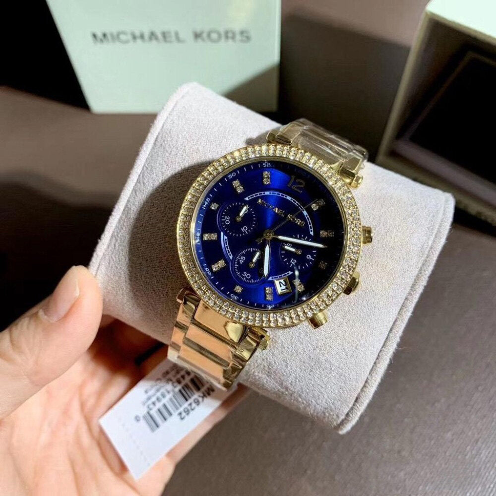 Michael Kors Parker Chronograph Blue Dial Gold Steel Strap Watch For Women - MK6262 Buy Now By Michael Kors