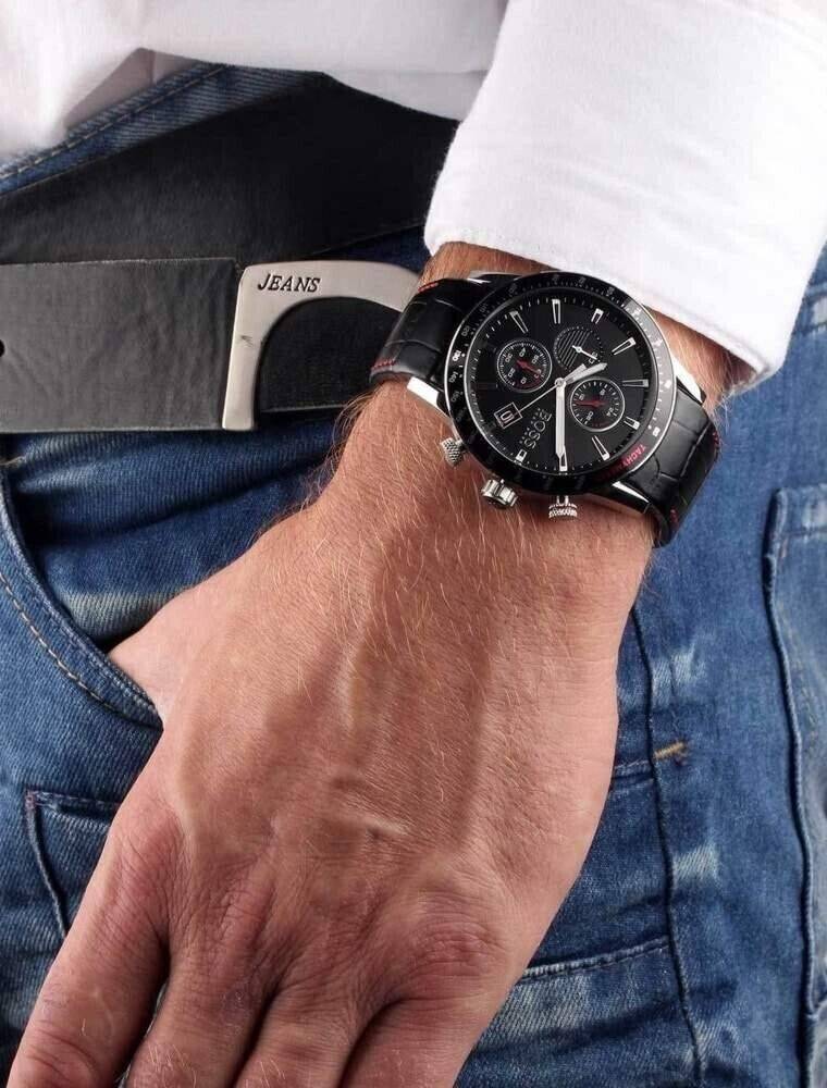 Hugo Boss Rafale Chronograph Black Dial Black Leather Strap Watch For Men - 1513390 Buy Now By Hugo Boss