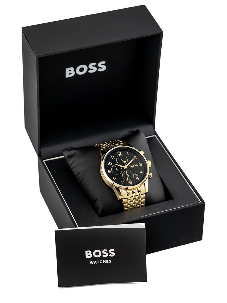 Hugo Boss Navigator Black Dial Gold Steel Strap Watch for Men - 1513531 Buy Now By Hugo Boss