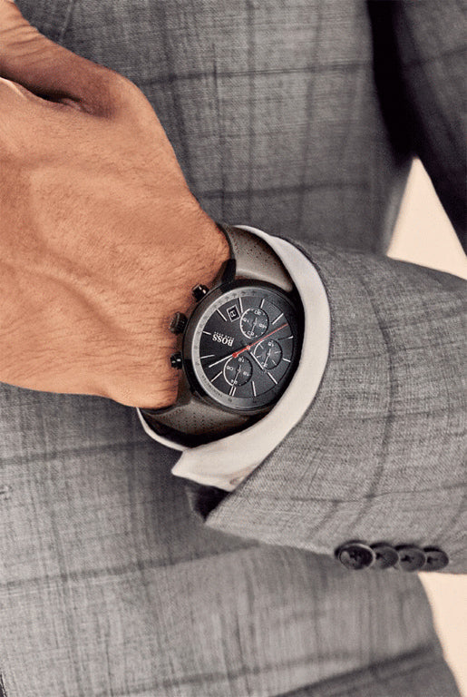 Hugo Boss Grand Prix Chronograph Black Dial Grey Leather Strap Watch for Men - 1513562 Buy Now By Hugo Boss