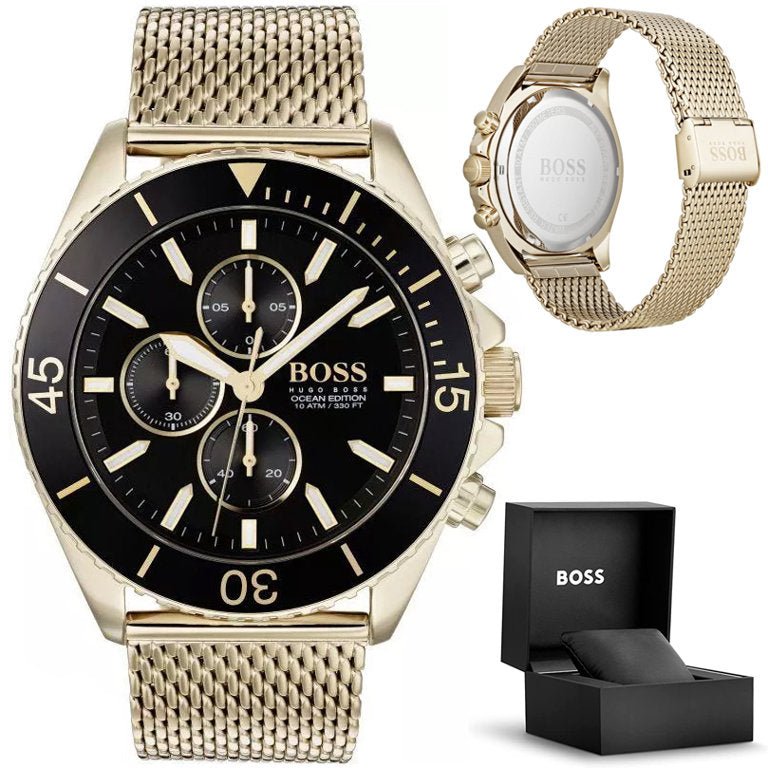 Hugo Boss Ocean Edition Black Dial Gold Mesh Bracelet Watch for Men - 1513703 Buy Now By Hugo Boss
