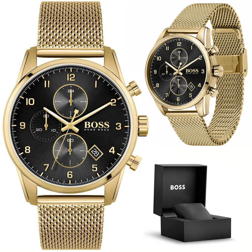 Hugo Boss Skymaster Black Dial Gold Mesh Bracelet Watch for Men - 1513838 Buy Now By Hugo Boss