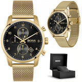 Hugo Boss Skymaster Black Dial Gold Mesh Bracelet Watch for Men - 1513838 Buy Now By Hugo Boss