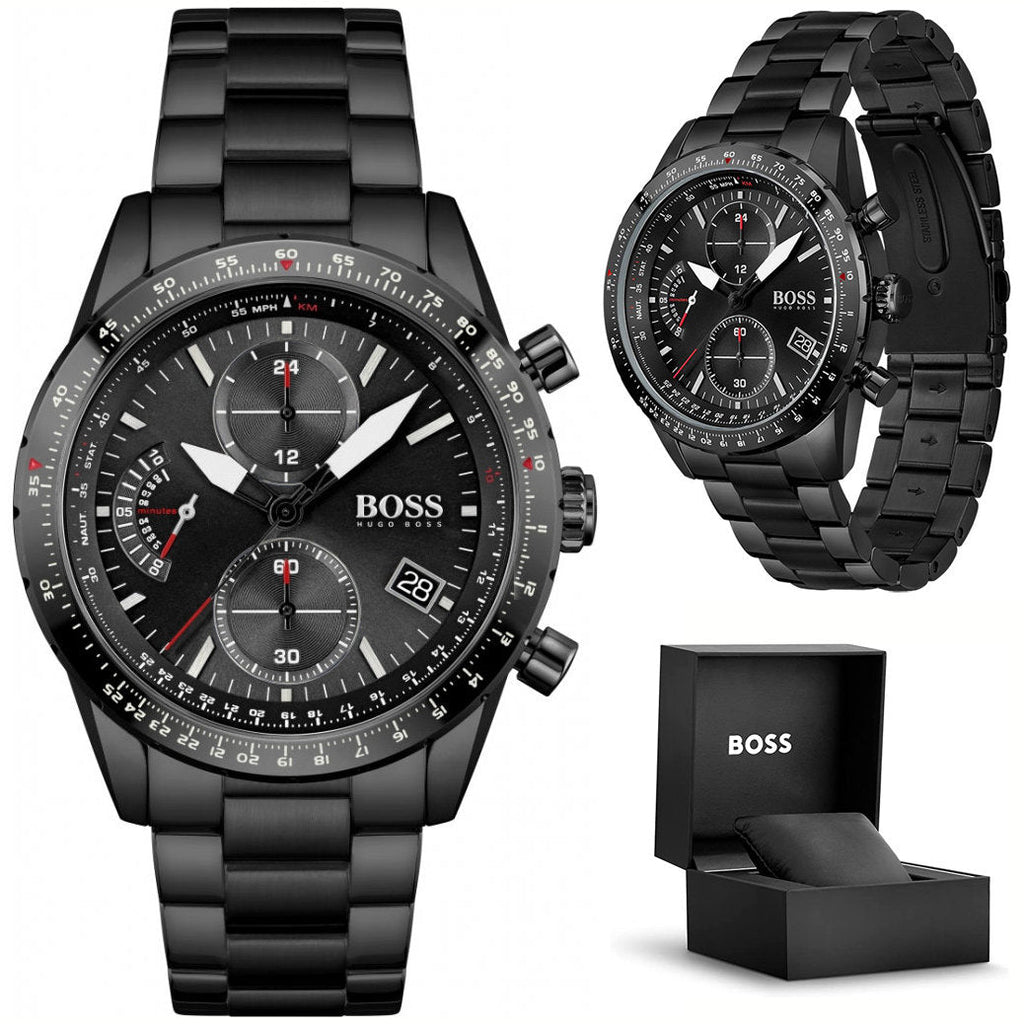 Hugo Boss Pilot Edition Chronograph Black Dial Black Steel Strap Watch for Men - 1513854 Buy Now By Hugo Boss
