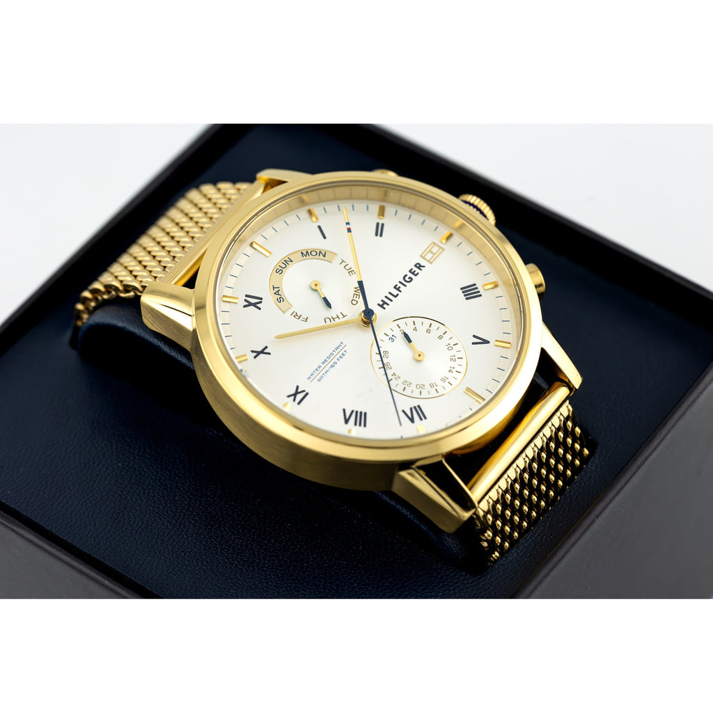 Tommy Hilfiger Kane White Dial Gold Mesh Bracelet Watch for Men - 1710403 Buy Now By Tommy Hilfiger