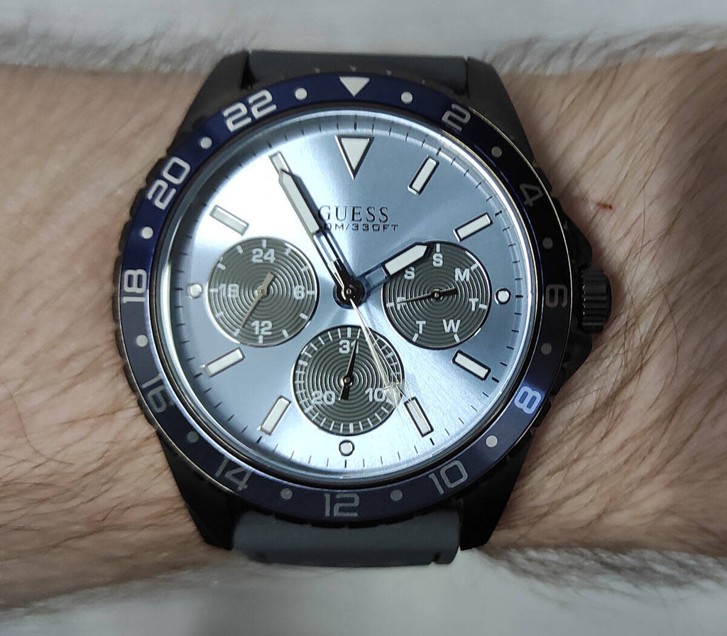 Guess Odyssey Blue Dial Grey Rubber Strap Watch For Men - W1108G6 Buy Now By Guess