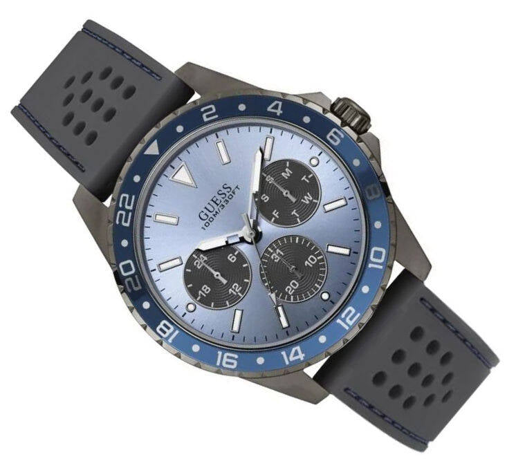Guess Odyssey Blue Dial Grey Rubber Strap Watch For Men - W1108G6 Buy Now By Guess
