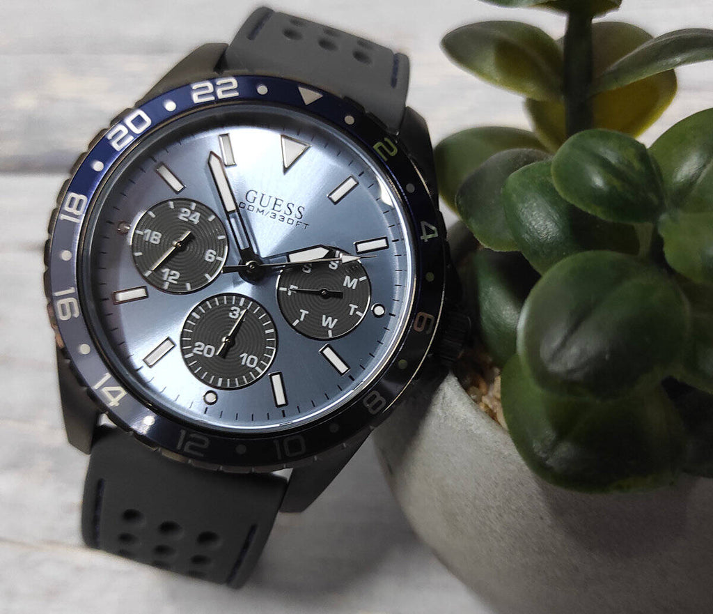 Guess Odyssey Blue Dial Grey Rubber Strap Watch For Men - W1108G6 Buy Now By Guess