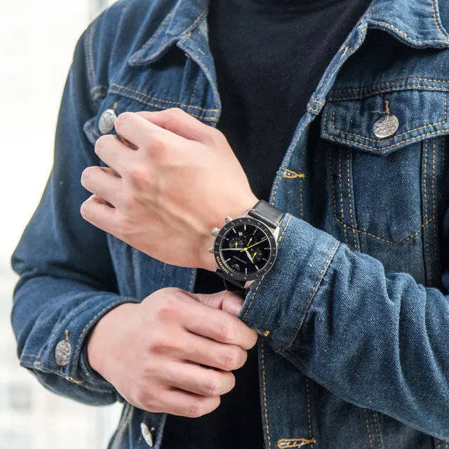 Emporio Armani Mario Chronograph Black Dial Black Leather Strap Watch For Men - AR11325 Buy Now By Emporio Armani