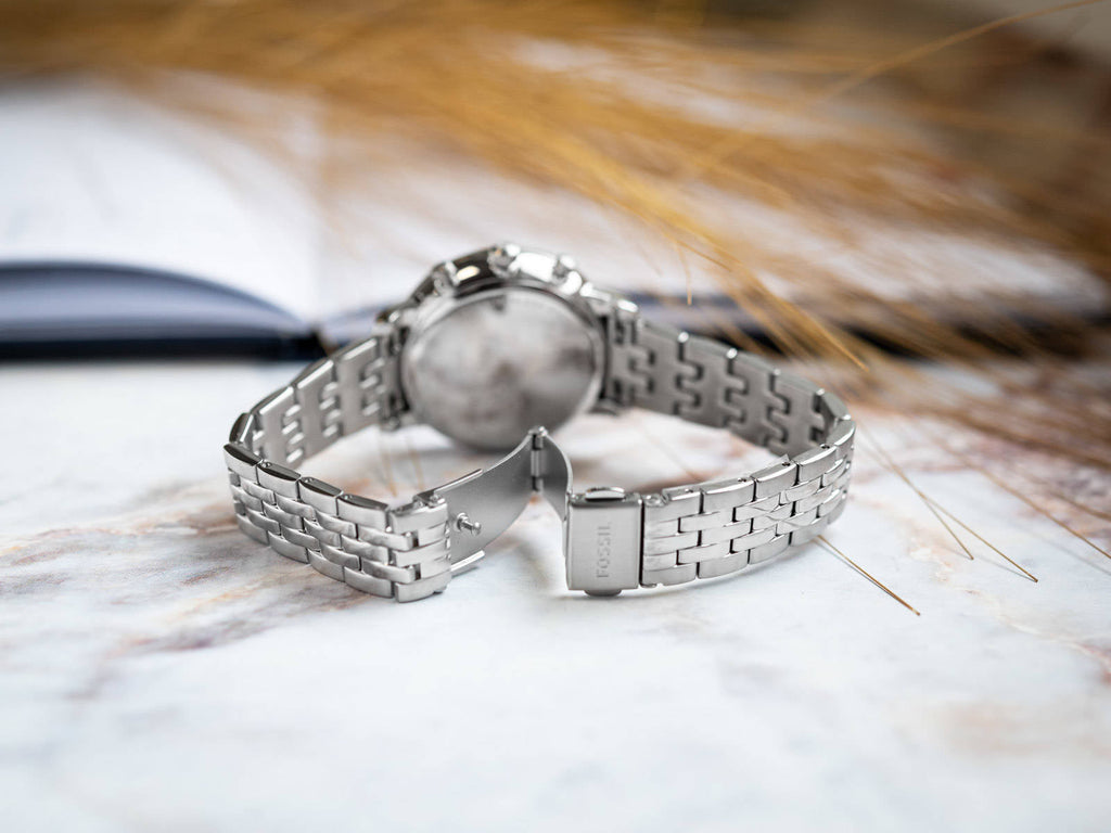 Fossil Neutra Chronograph Silver Dial Silver Steel Strap Watch for Women - ES5217 Buy Now By Fossil