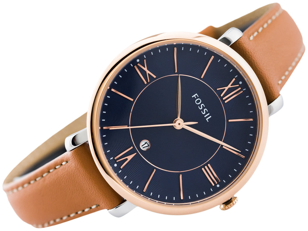 Fossil Jacqueline Three Hand Date Luggage Blue Dial Brown Leather Strap Watch for Women - ES4274 Buy Now By Fossil