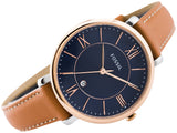 Fossil Jacqueline Three Hand Date Luggage Blue Dial Brown Leather Strap Watch for Women - ES4274 Buy Now By Fossil