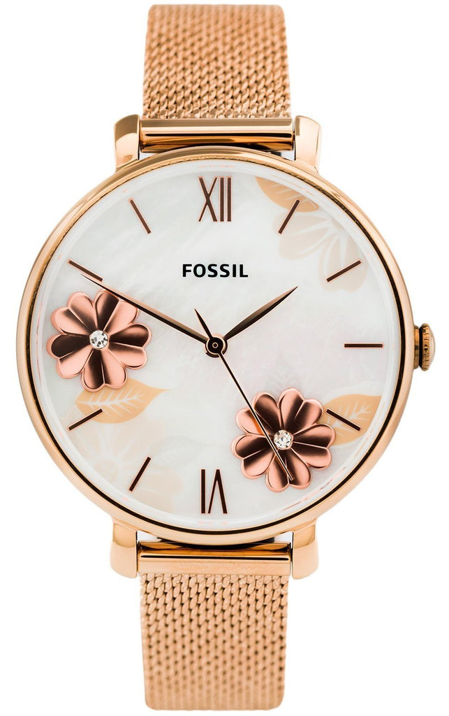Fossil Jacqueline Three-Hand White Dial Rose Gold Mesh Bracelet Watch for Women - ES4534 Buy Now By Fossil