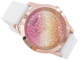 Guess Crush Crystals Gold Dial White Rubber Strap Watch for Women - W1223L3 Buy Now By Guess