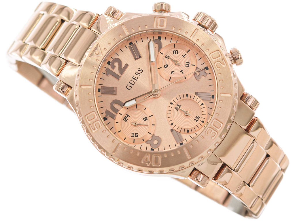 Guess Cosmic Chronograph Rose Gold Dial Rose Gold Steel Strap Watch for Women - GW0465L2 Buy Now By Guess