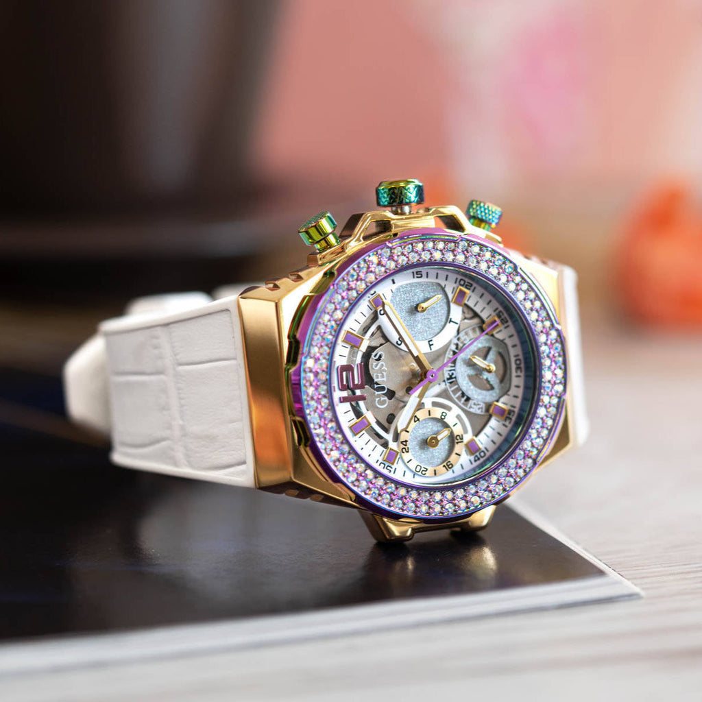 Guess Fusion Chronograph White Dial White Leather Strap Watch For Women - GW0553L2 Buy Now By Guess