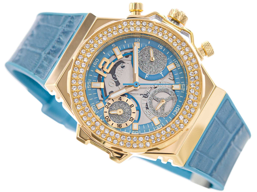 Guess Fusion Chronograph Blue Dial Blue Leather Strap Watch For Women - GW0553L3 Buy Now By Guess