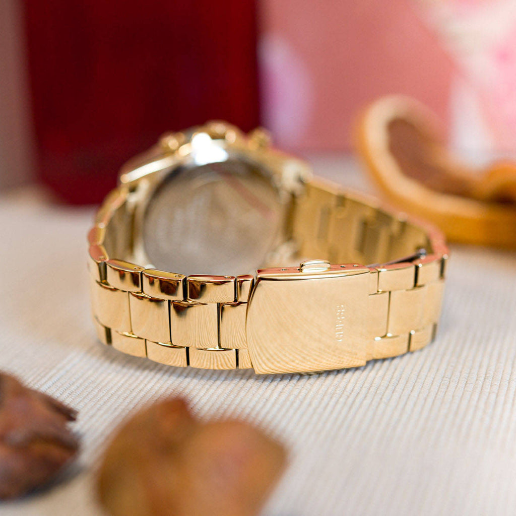 Guess Sol Chronograph Gold Dial Gold Steel Strap Watch For Women - GW0483L2 Buy Now By Guess