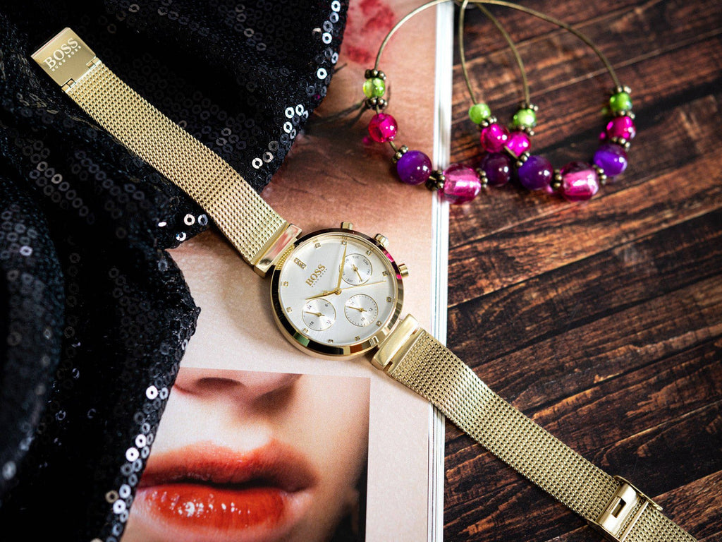 Hugo Boss Flawless White Dial Gold Mesh Bracelet Watch for Women - 1502552 Buy Now By Hugo Boss