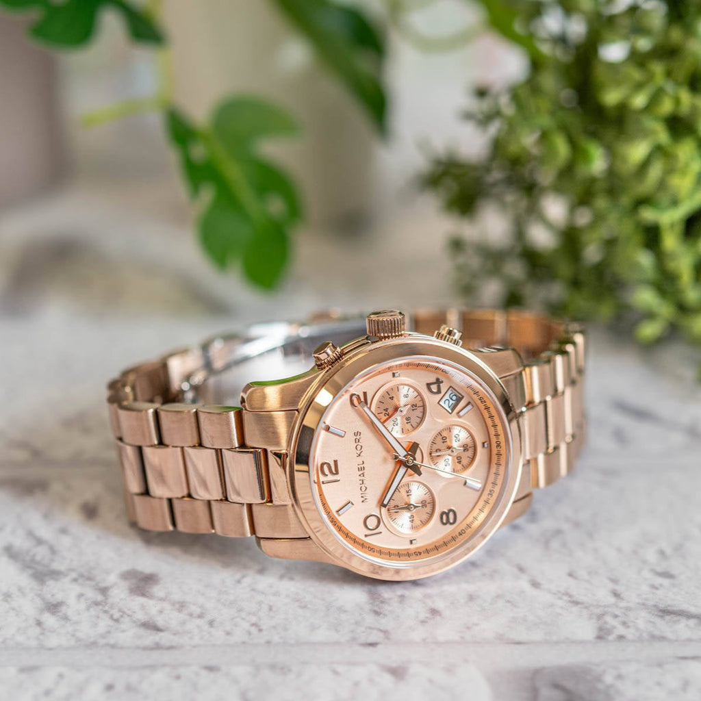 Michael Kors Runway Chronograph Rose Gold Dial Rose Gold Steel Strap Watch For Women - MK7324 Buy Now By Michael Kors