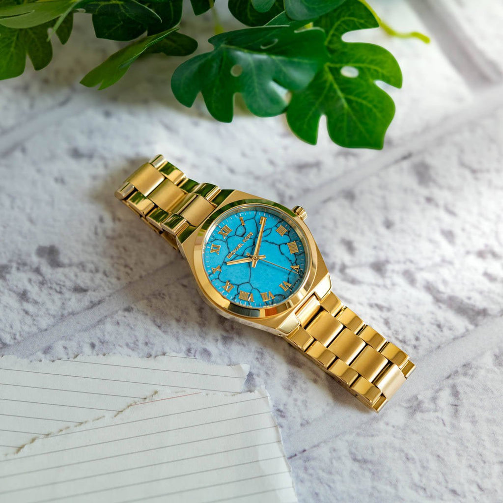 Michael Kors Lennox Analog Blue Dial Gold Steel Strap Watch for Women - MK7460 Buy Now By Michael Kors