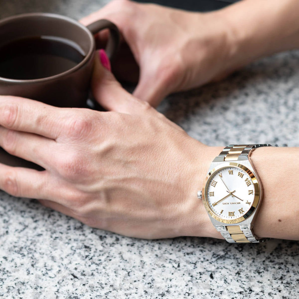 Michael Kors Lennox Three-Hand White Dial Two Tone Steel Strap Watch for Women - MK7464 Buy Now By Michael Kors