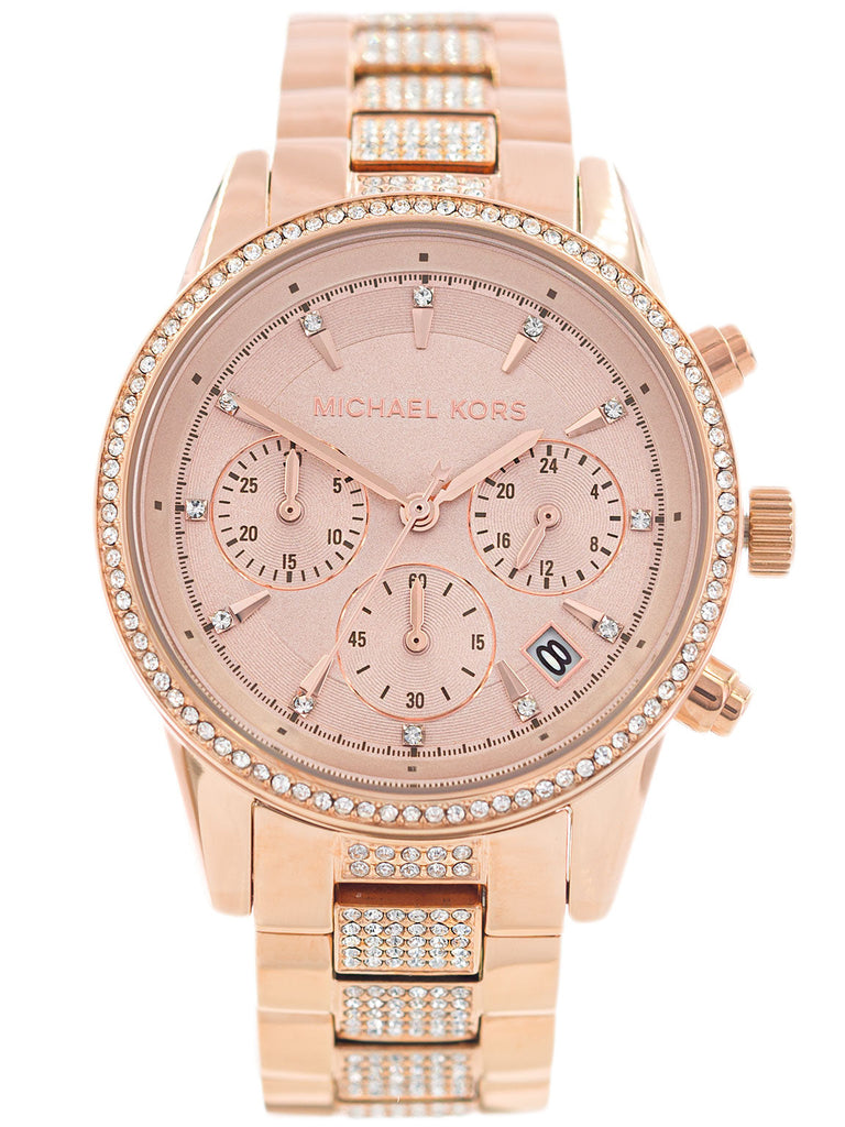 Michael Kors Ritz Chronograph Rose Gold Dial Rose Gold Steel Strap Watch For Women - MK6485 Buy Now By Michael Kors