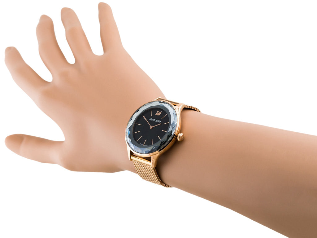 Swarovski Octea Nova Black Dial Rose Gold Mesh Bracelet Watch for Women - 5430424 Buy Now By Swarovski