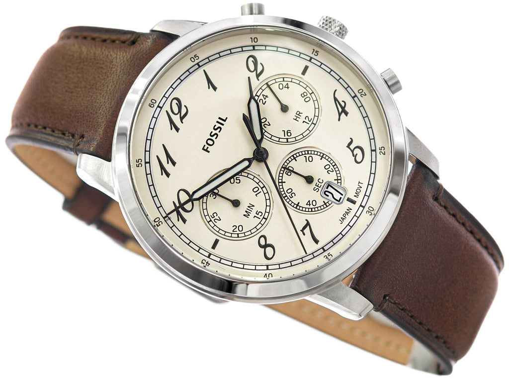 Fossil Neutra Chronograph White Dial Brown Leather Strap Watch for Men - FS6022 Buy Now By Fossil