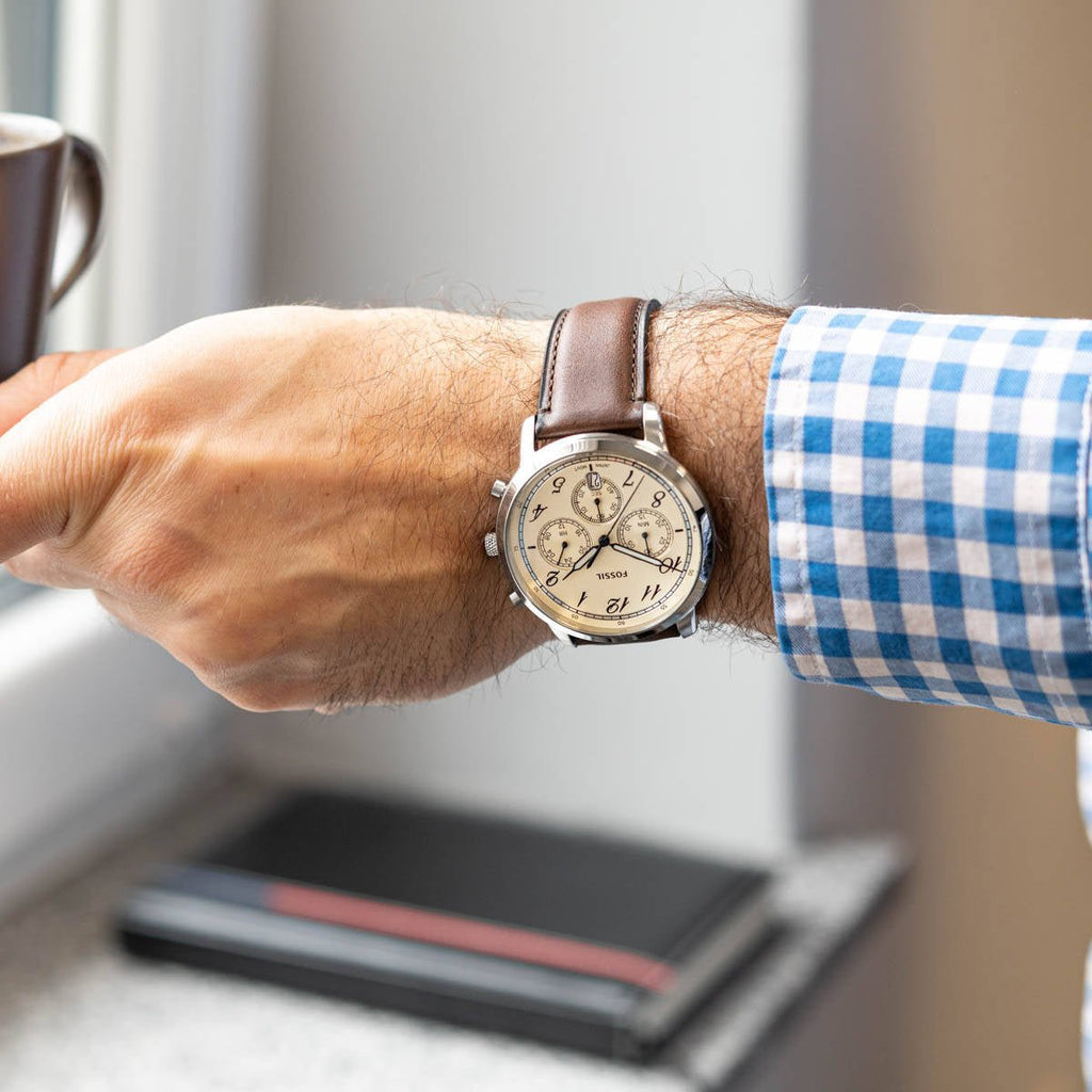 Fossil Neutra Chronograph White Dial Brown Leather Strap Watch for Men - FS6022 Buy Now By Fossil