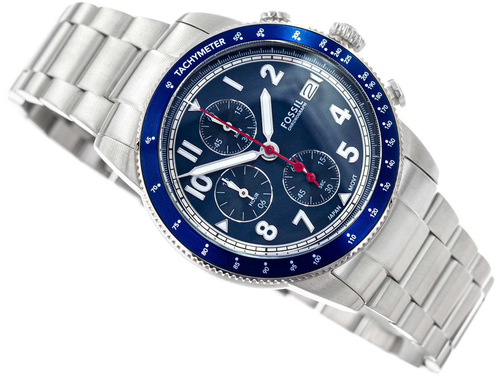 Fossil Sport Tourer Chronograph Blue Dial Silver Steel Strap Watch for Men - FS6047 Buy Now By Fossil