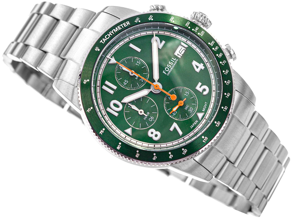 Fossil Sport Tourer Chronograph Green Dial Silver Steel Strap Watch for Men - FS6048 Buy Now By Fossil