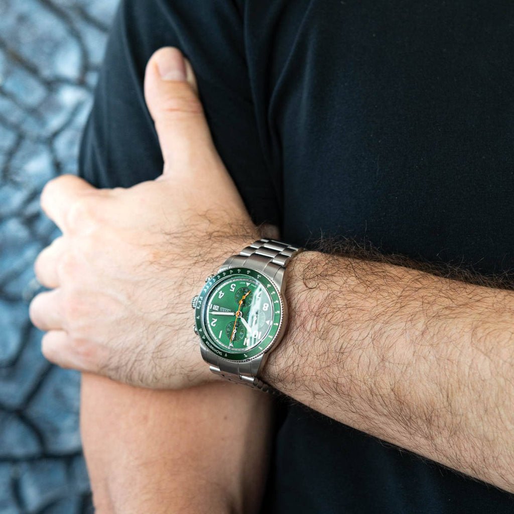 Fossil Sport Tourer Chronograph Green Dial Silver Steel Strap Watch for Men - FS6048 Buy Now By Fossil