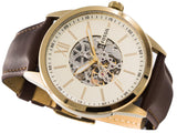 Fossil Flynn Mechanical Skeleton Beige Dial Brown Leather Strap Watch for Men - BQ2215 Buy Now By Fossil