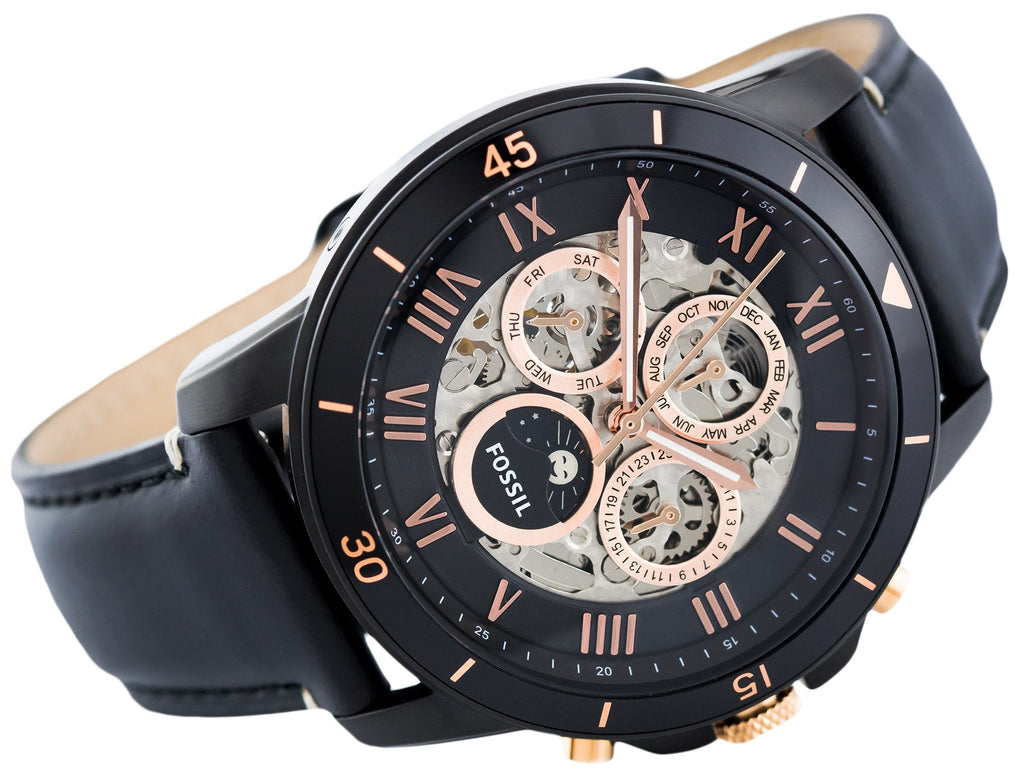 Fossil Grant Sport Automatic Skeleton Black Dial Black Leather Strap Watch for Men - ME3138 Buy Now By Fossil