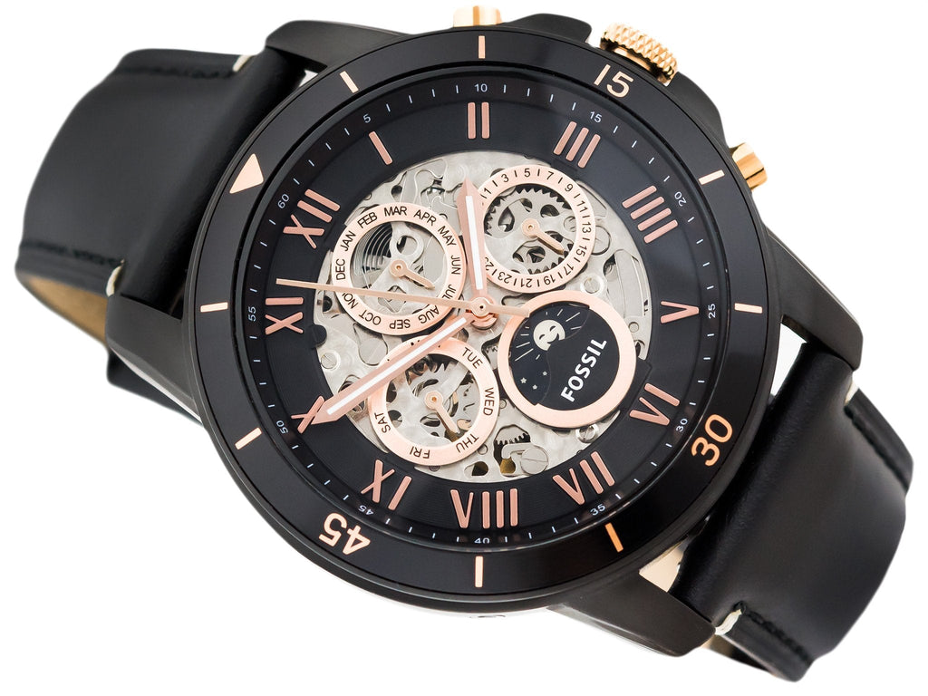 Fossil Grant Sport Automatic Skeleton Black Dial Black Leather Strap Watch for Men - ME3138 Buy Now By Fossil