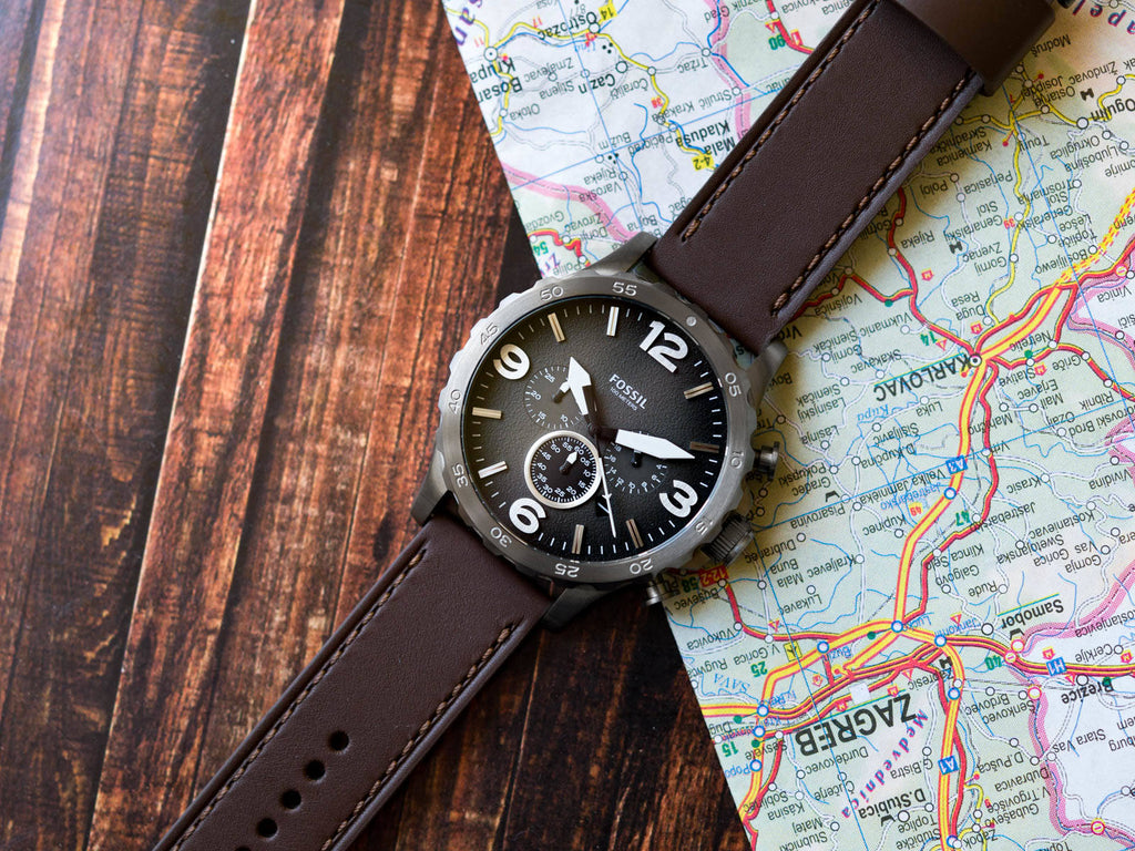 Fossil Nate Chronograph Grey Dial Brown Leather Strap Watch for Men - JR1424 Buy Now By Fossil