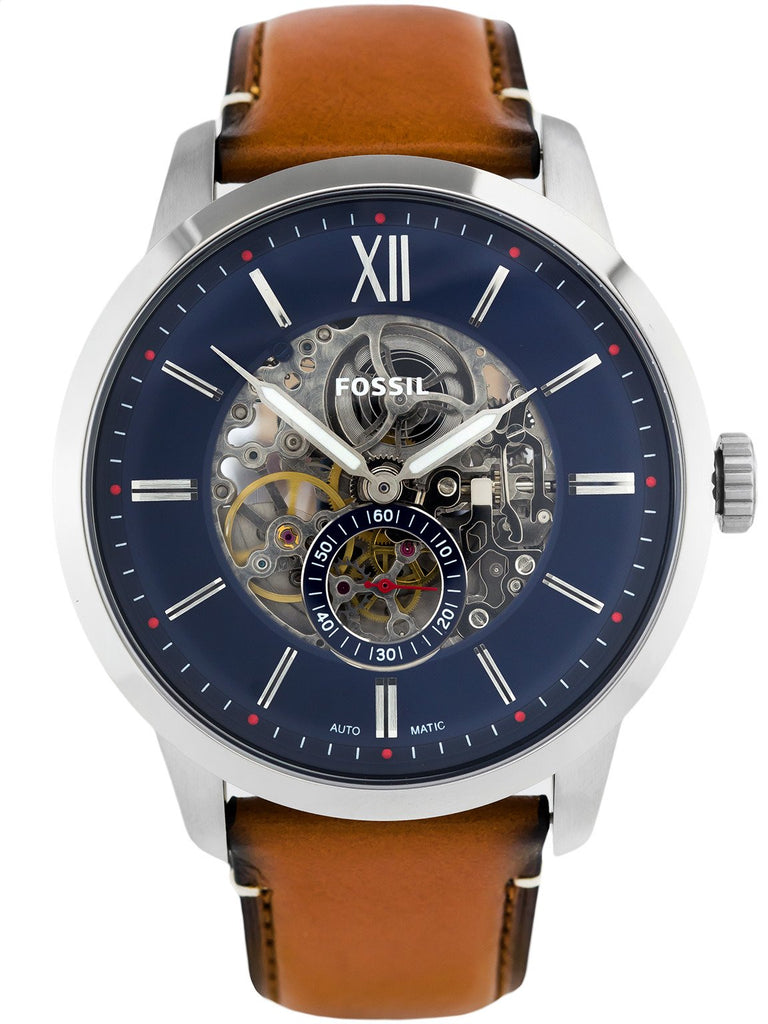 Fossil Townsman Automatic Skeleton Blue Dial Brown Leather Strap Watch for Men - ME3154 Buy Now By Fossil