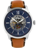 Fossil Townsman Automatic Skeleton Blue Dial Brown Leather Strap Watch for Men - ME3154 Buy Now By Fossil