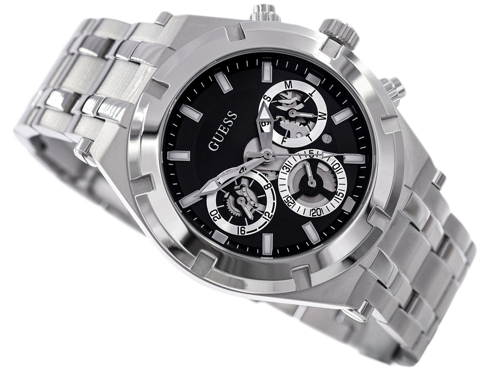 Guess Continental Black Dial Silver Steel Strap Watch for Men - GW0260G1 Buy Now By Guess