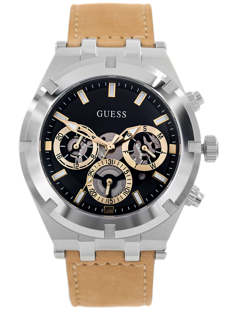 Guess Continental Multifunction Black Dial Brown Leather Strap Watch for Men - GW0262G1 Buy Now By Guess
